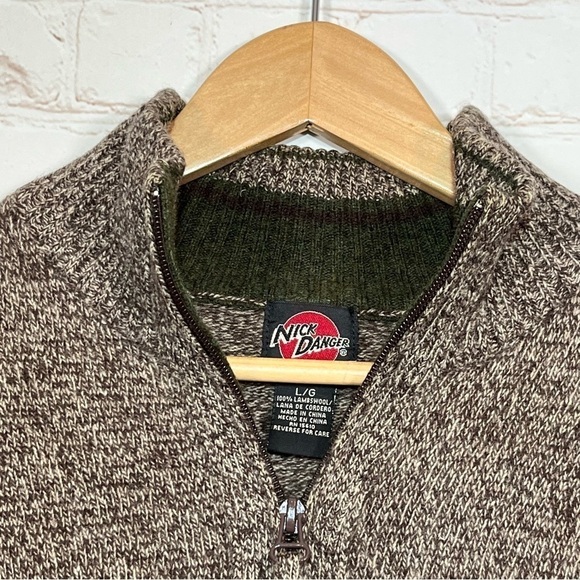 Nick Danger 1/4 Zip Sweater Mens Large Brown Aztec Lambswool Southwestern - Picture 3 of 8